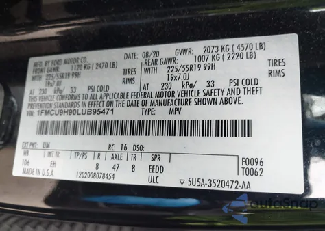 2020 Ford Escape Sel z USA, uszkodzony, nr VIN 1FMCU9H90LUB95471